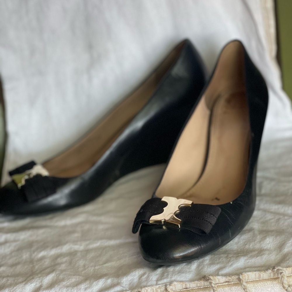 Tory Burch black leather wedges
